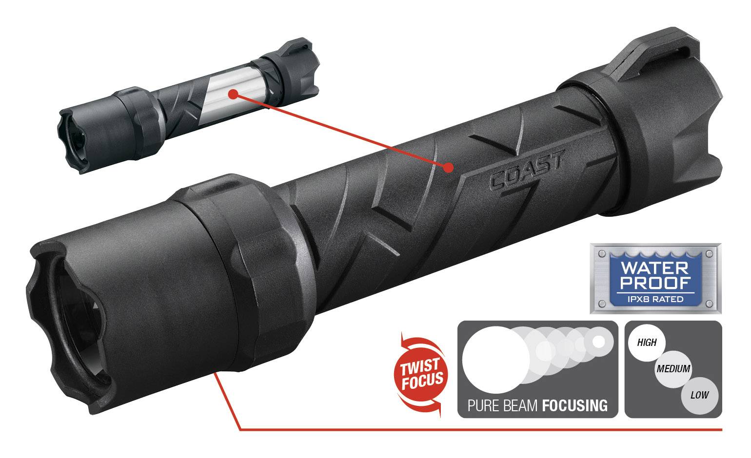 Coast Polysteel 600 LED Taschenlampe batteriebetrieben 300lm 34h 340g