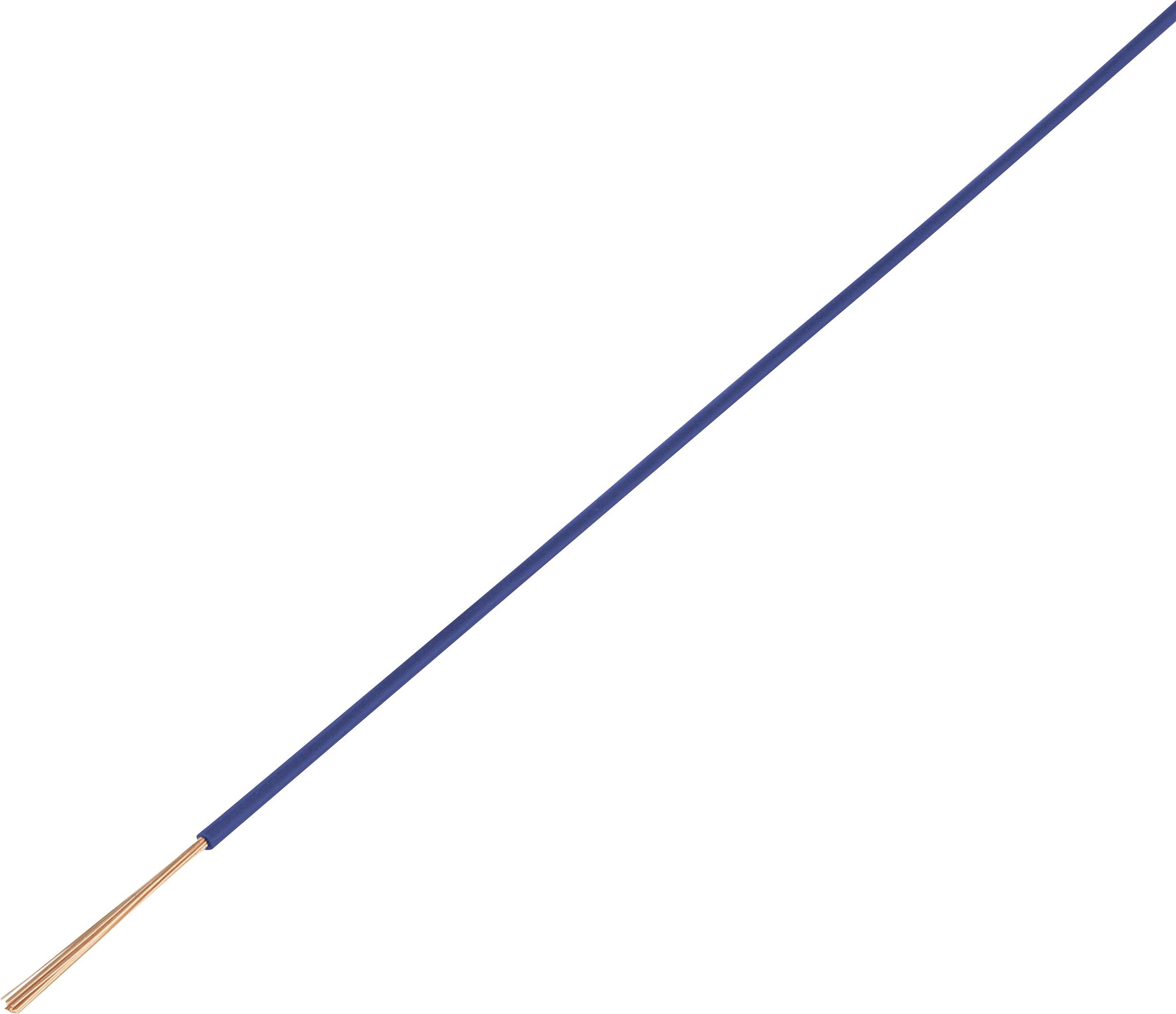 Ein blau ummanteltes Kupferkabel mit freiliegendem Ende zeigt den kupfernen inneren Leitungsdraht. Es ist für elektrische Anwendungen geeignet.