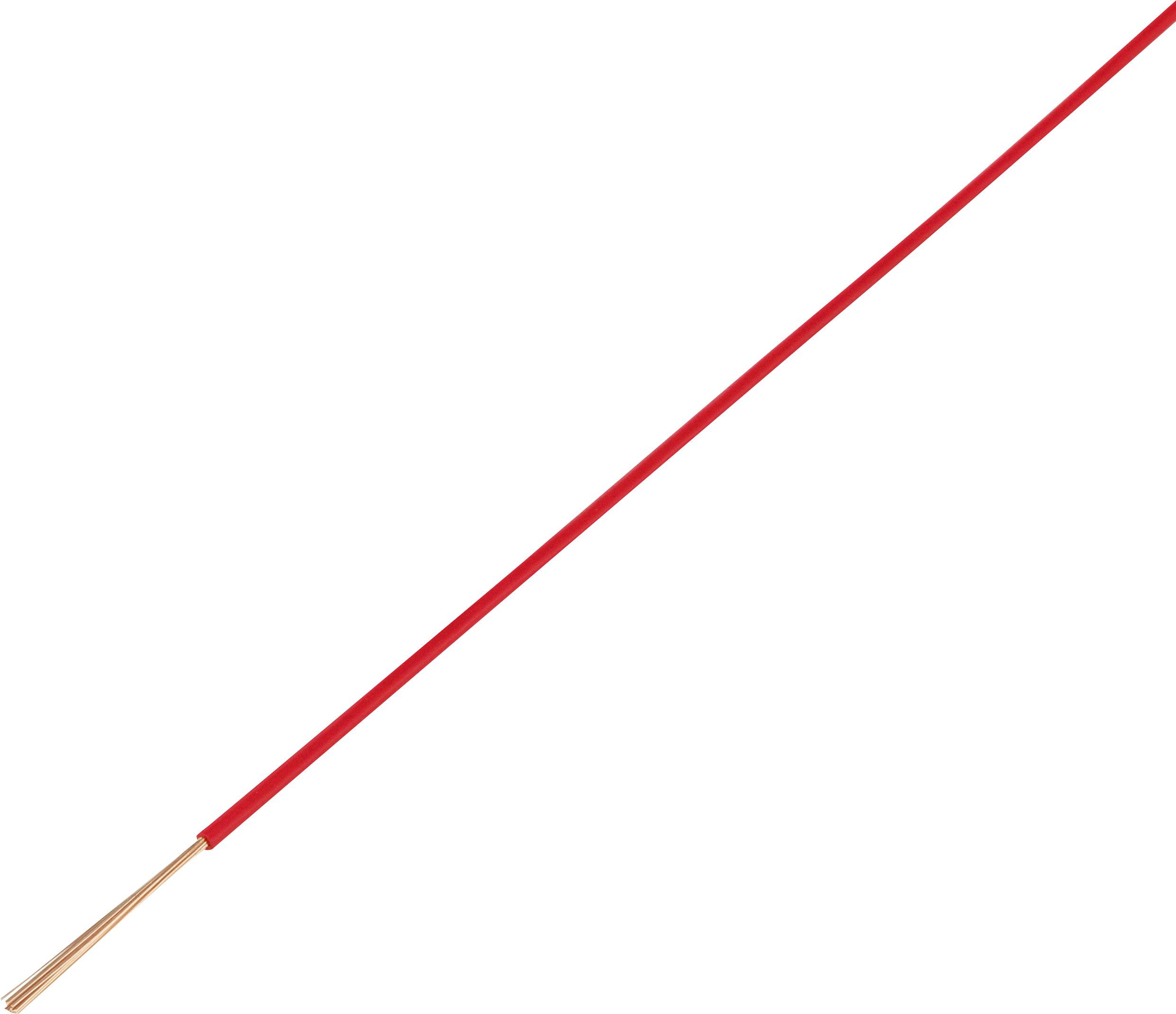 Rotes Kabel mit kupferfarbenem Drahtende, diagonale Ausrichtung auf weißem Hintergrund.