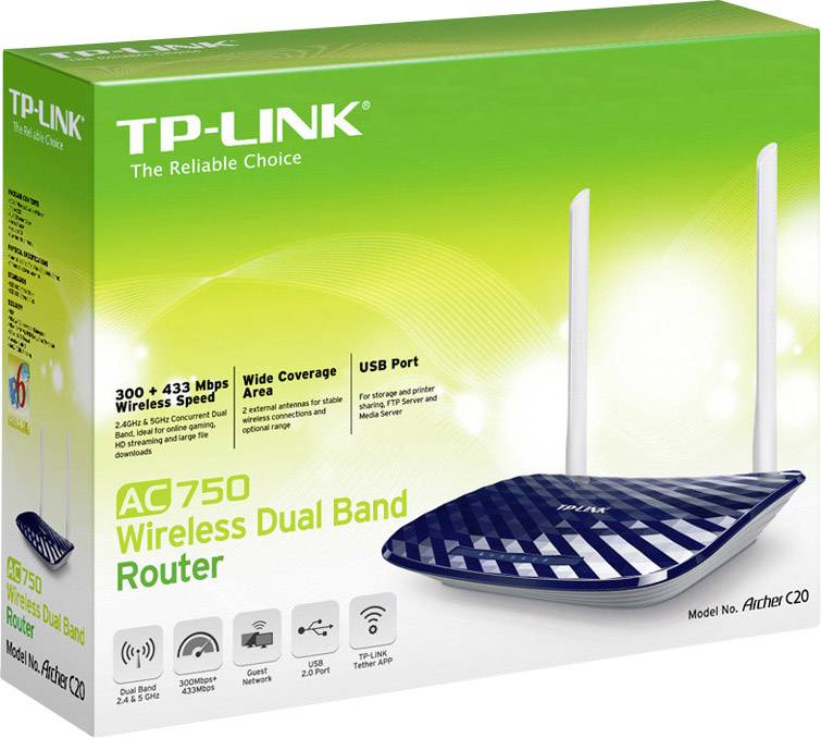 TP-LINK Archer C20 WLAN Router 2.4 GHz, 5 GHz 750 MBit/s