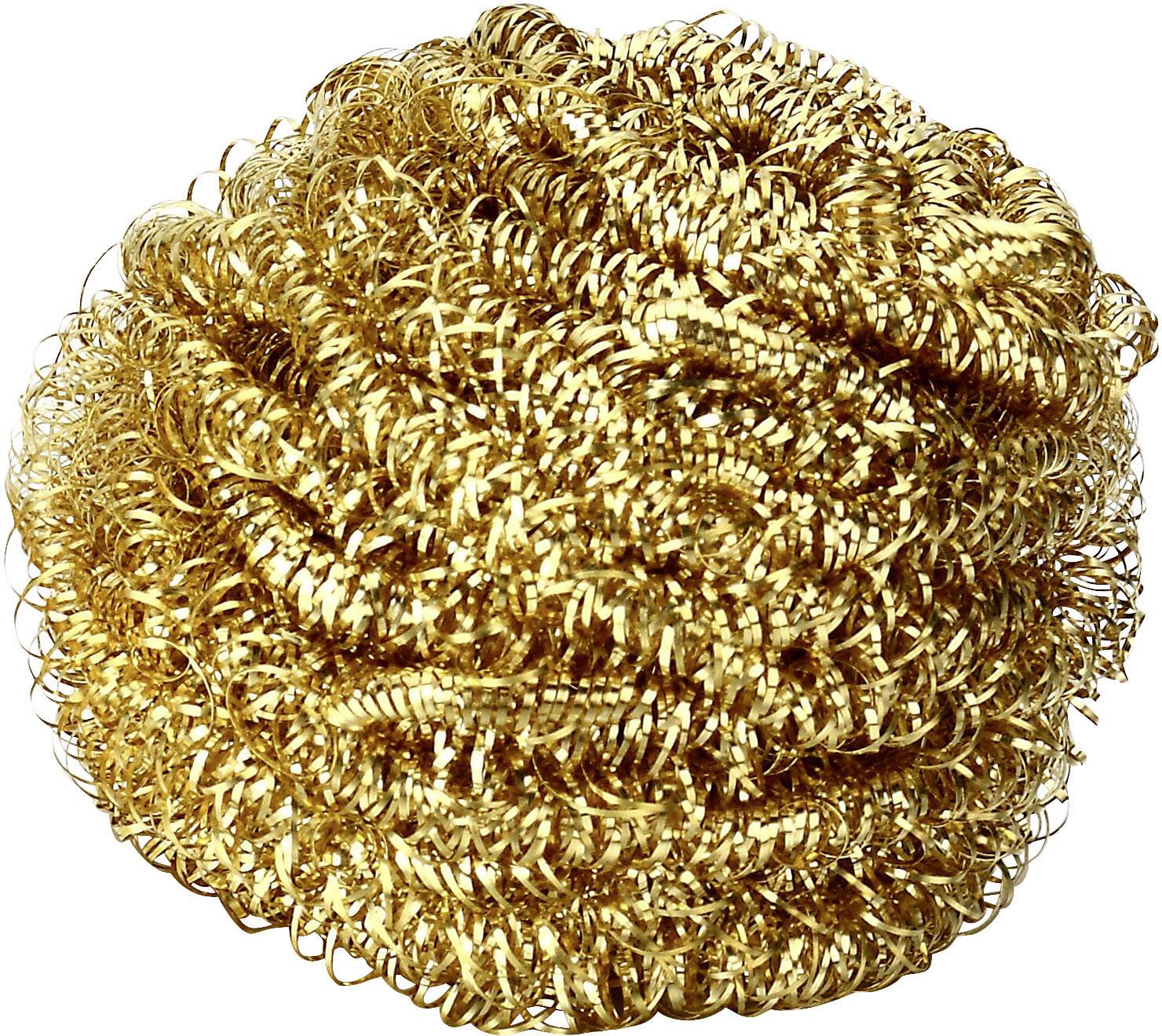 Ein goldener, spiralförmiger Metallschwamm, der für Reinigungszwecke verwendet wird.