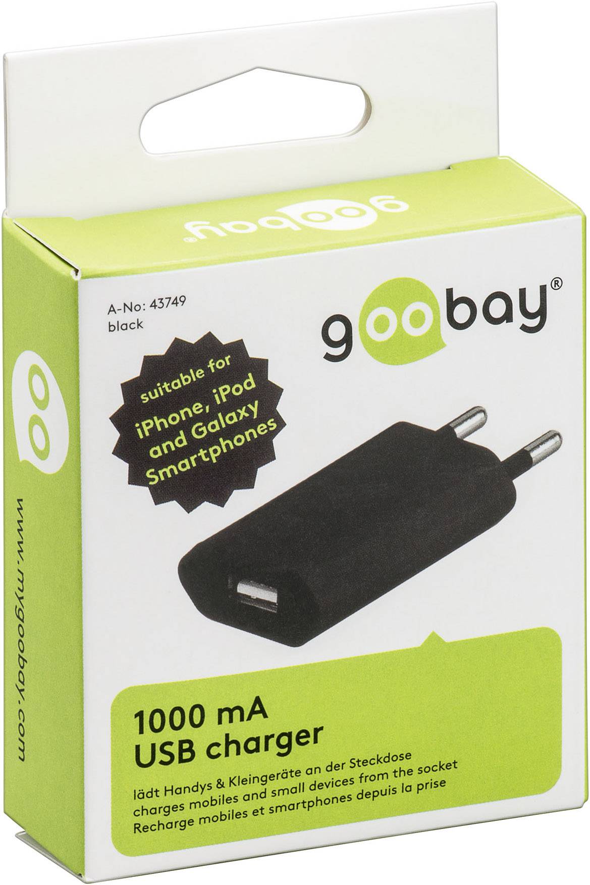 Goobay 43749 USB Ladegerät USB Schwarz Steckdose