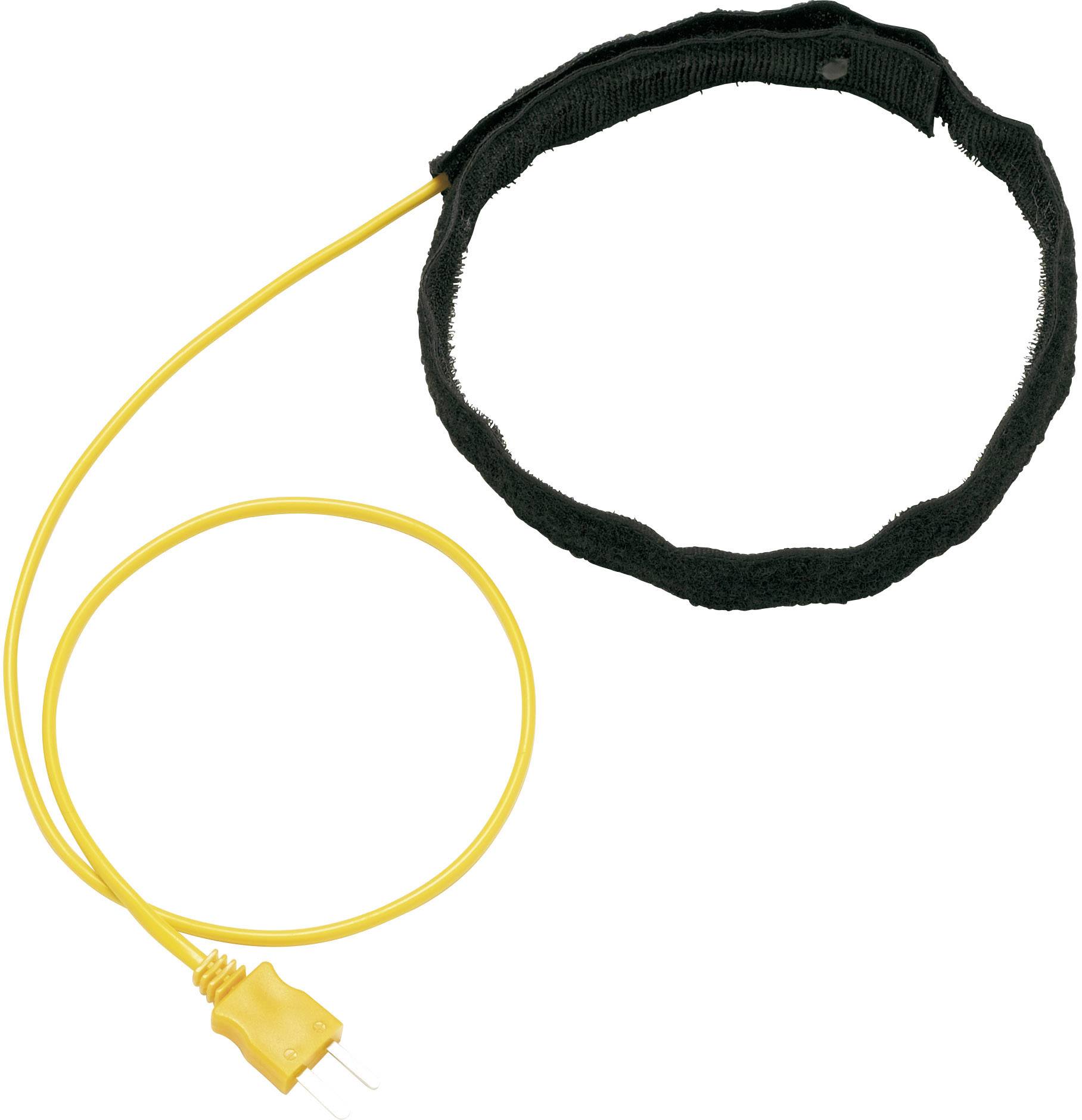 Ein schwarzer, verstellbarer Sensorriemen mit gelbem Kabel und Stecker.