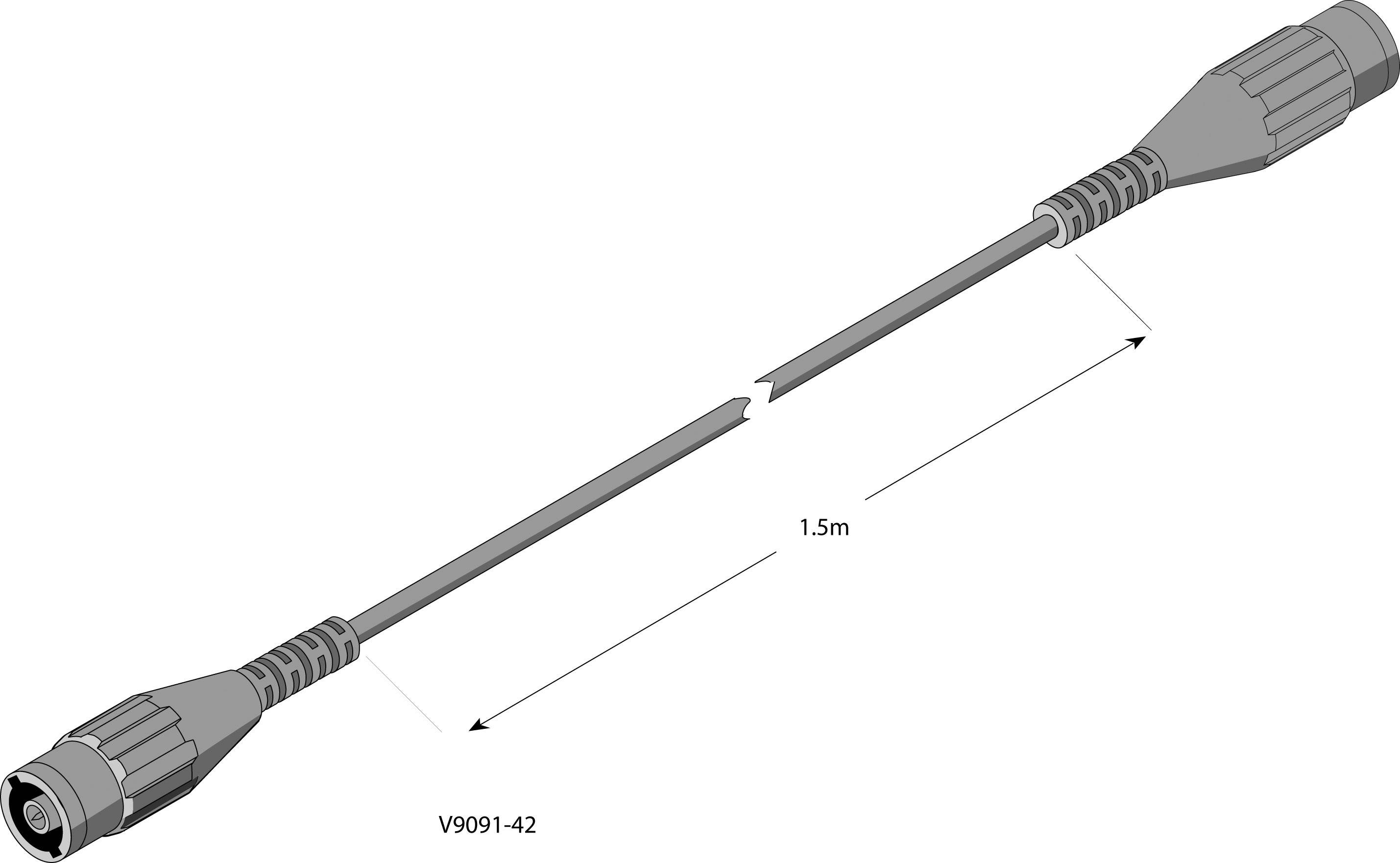 Diagramm eines Kabels mit zwei Steckern an den Enden und einer Längenangabe von 1,5 Metern. Modellbezeichnung: V9091-42.