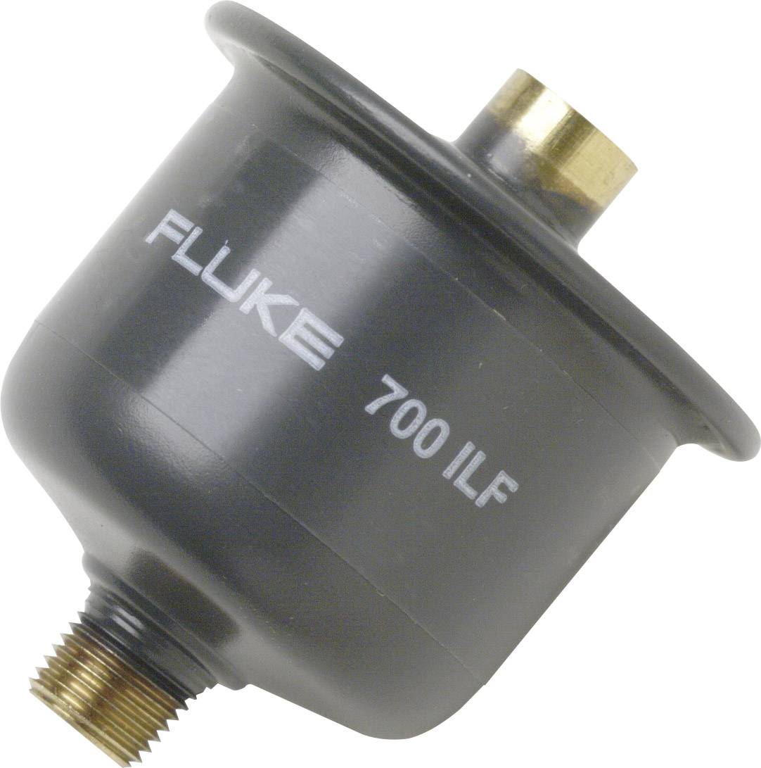 Ein schwarzer Adapter mit der Aufschrift 'FLUKE 700 ILF'. Oben befindet sich ein Messinganschluss, unten ein Gewindeanschluss.