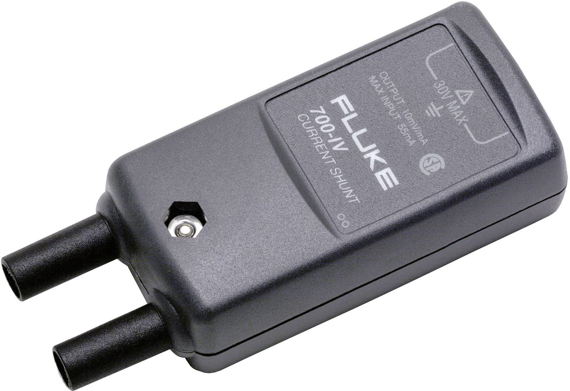 Elektronischer Strommess-Shunt von Fluke mit zwei Anschlussbuchsen und Aufdruck '100 A MAX' für präzise Strommessungen.