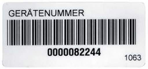 Etikett mit dem Wort 'GERÄTENUMMER', einem Barcode und der Nummer '0000082244'.