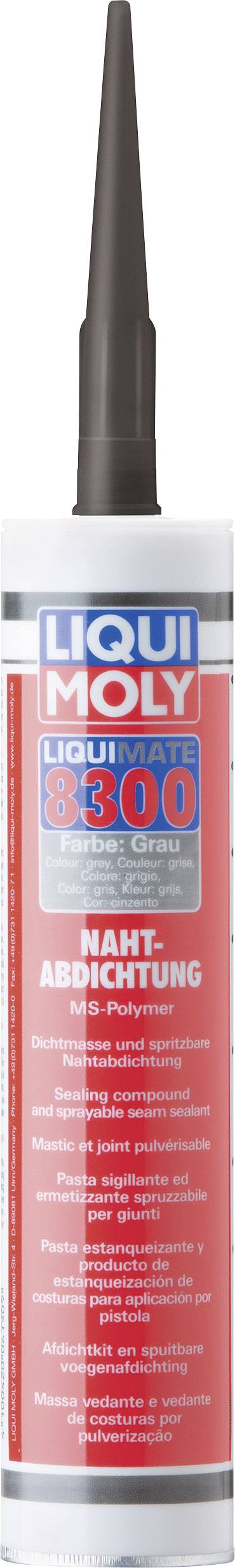 Rote Kartusche mit brauner Düse, Aufschrift 'LIQUI MOLY Liquimate 8300' für Abdichtung mit MS-Polymer, 310 ml.