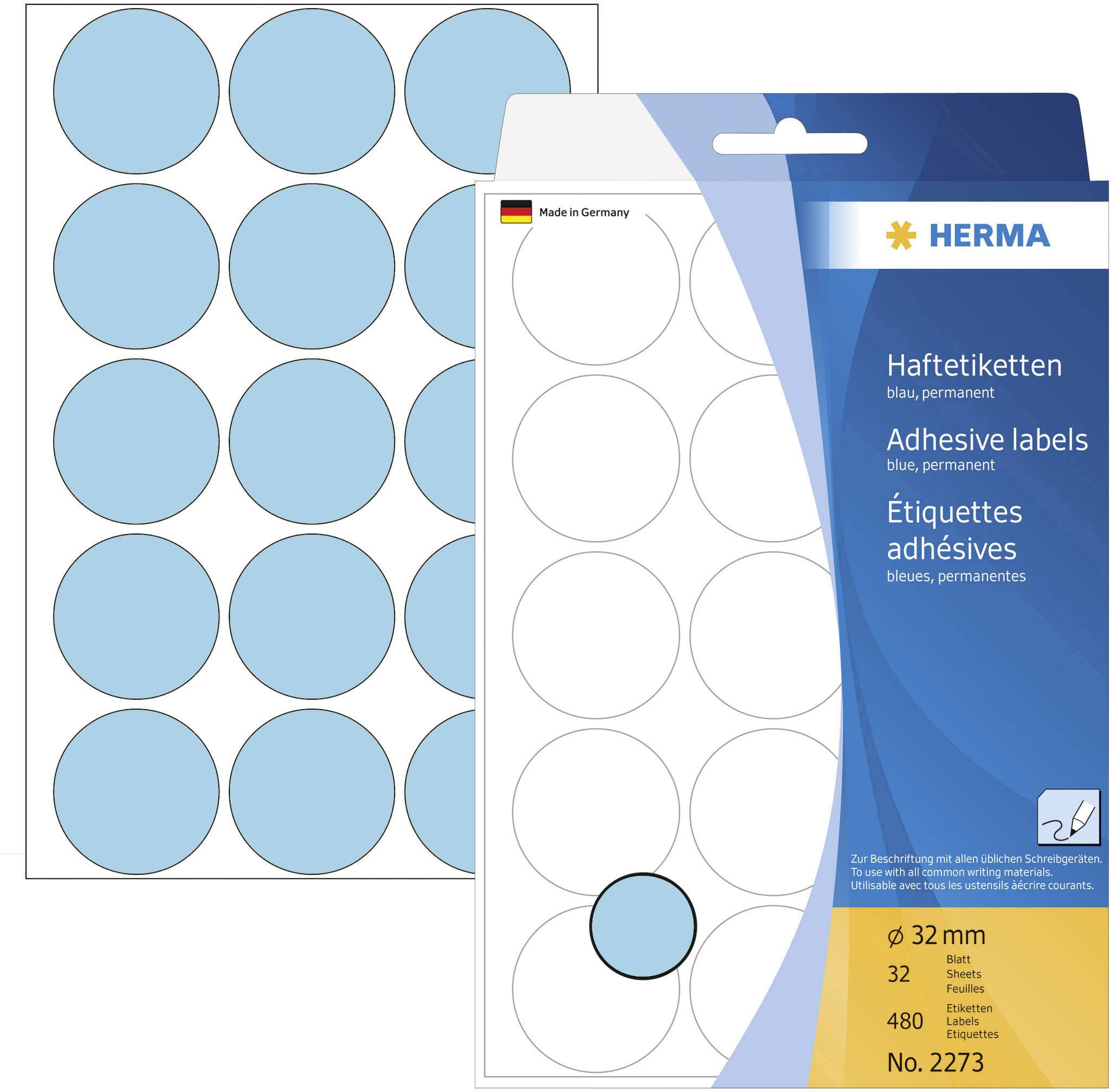 Herma 2273 Markierungspunkte Etiketten Ø 32 mm Blau 480 St. Permanent haftend Papier