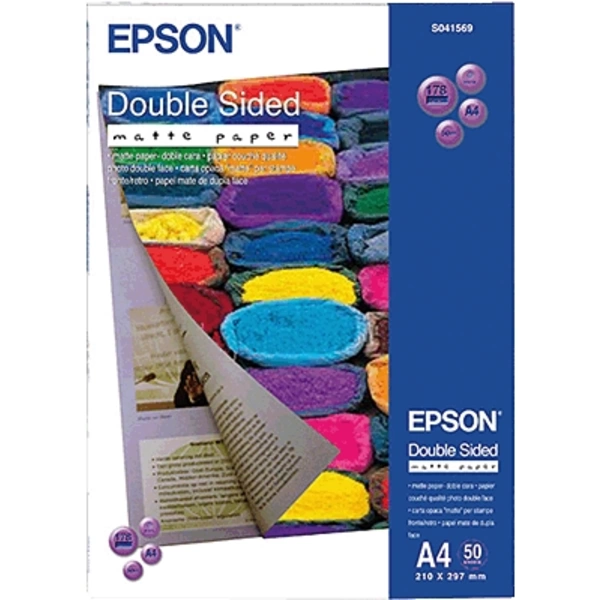 Epson Double-Sided Matte Paper C13S041569 Fotopapier DIN A4 178 g/m² 50 Blatt Beide Seiten bedruckbar, Matt Epson Double-Sided Matte Paper C13S041569 Fotopapier DIN A4 178 g/m² 50 Blatt Beide Seiten bedruckbar, Matt