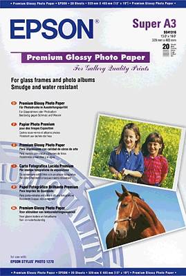 Epson Premium Glossy Photo Paper C13S041316 Fotopapier DIN A3+ 255 g/m² 20 Blatt Hochglänzend