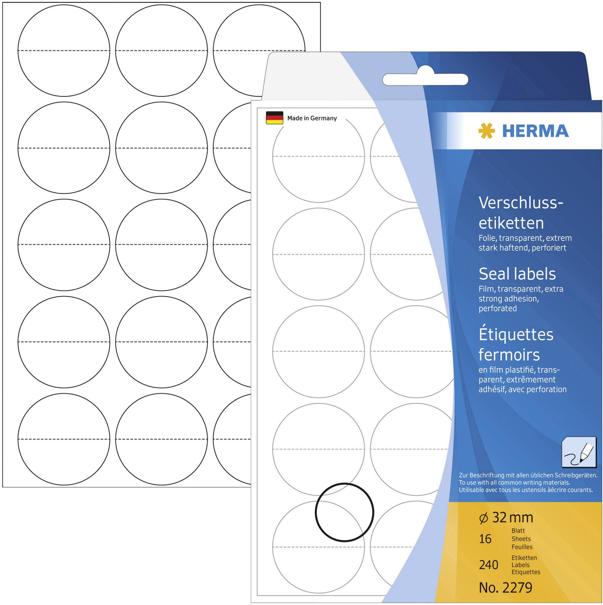 Herma 2279 Verschluss-Etiketten Ø 32 mm Folie Transparent 240 St. Permanent haftend Handbeschriftung