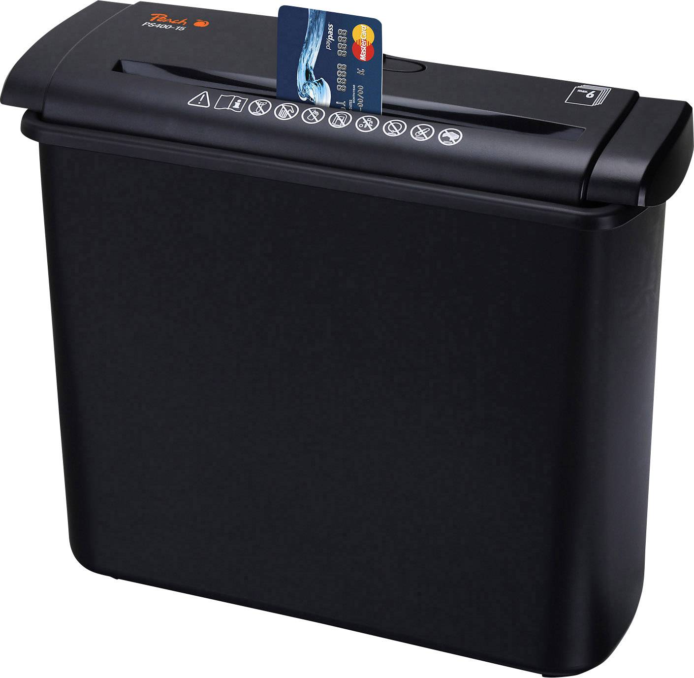 Peach PS400-15 Aktenvernichter 6 Streifenschnitt 7 mm 7 l Vernichtet auch Heftklammern, Kreditkarte