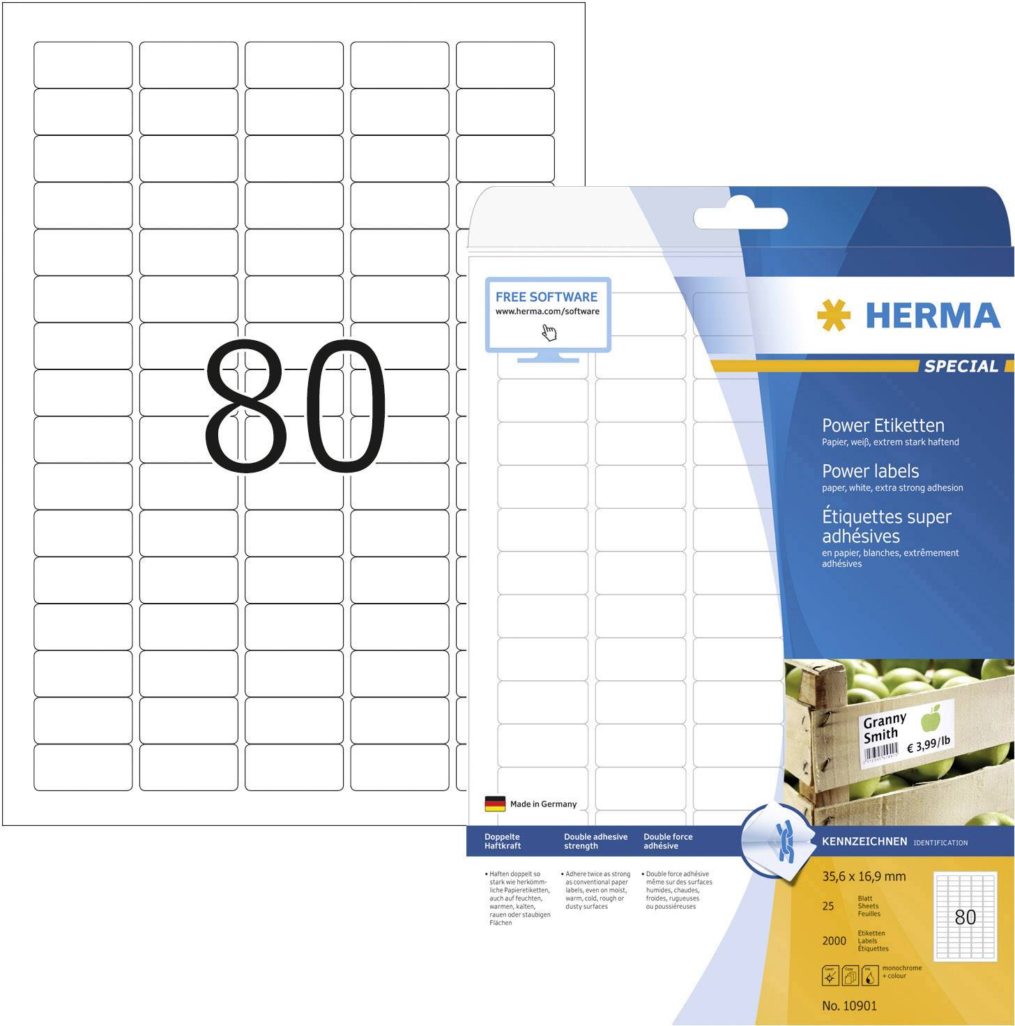 Herma 10901 Universal-Etiketten 35.6 x 16.9 mm Papier Weiß 2000 St. Permanent haftend Tintenstrahld