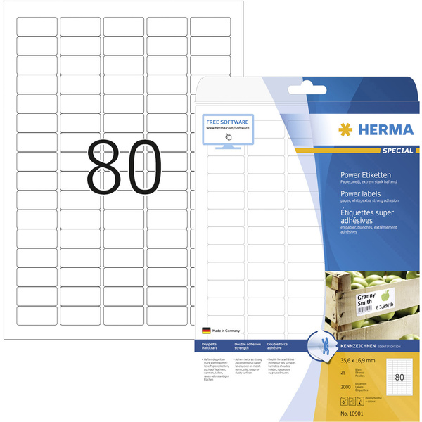 Herma 10901 Universal-Etiketten 35.6 x 16.9mm Papier Weiß 2000 St. Permanent haftend Tintenstrahldrucker, Laserdrucker
