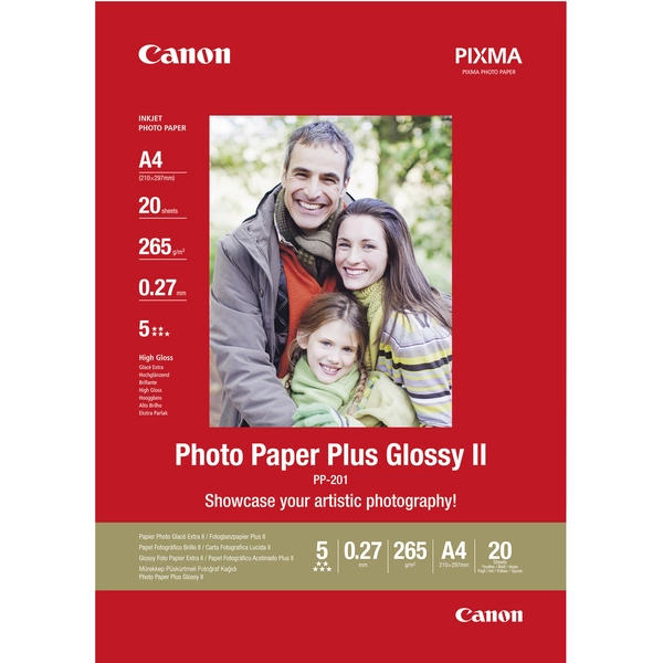 Canon Photo Paper Plus Glossy II PP-201 2311B019 Fotopapier DIN A4 265 g/m² 20 Blatt Glänzend Canon Photo Paper Plus Glossy II PP-201 2311B019 Fotopapier DIN A4 265 g/m² 20 Blatt Glänzend
