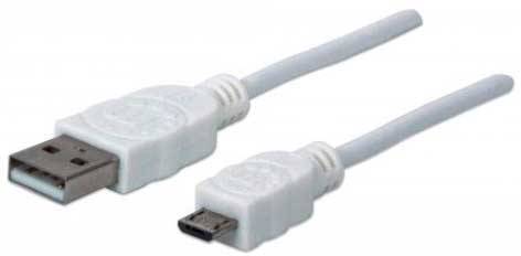 Manhattan USB-Kabel USB 2.0 USB-A Stecker, USB-Micro-B Stecker 1.00 m Weiß UL-zertifiziert 323987