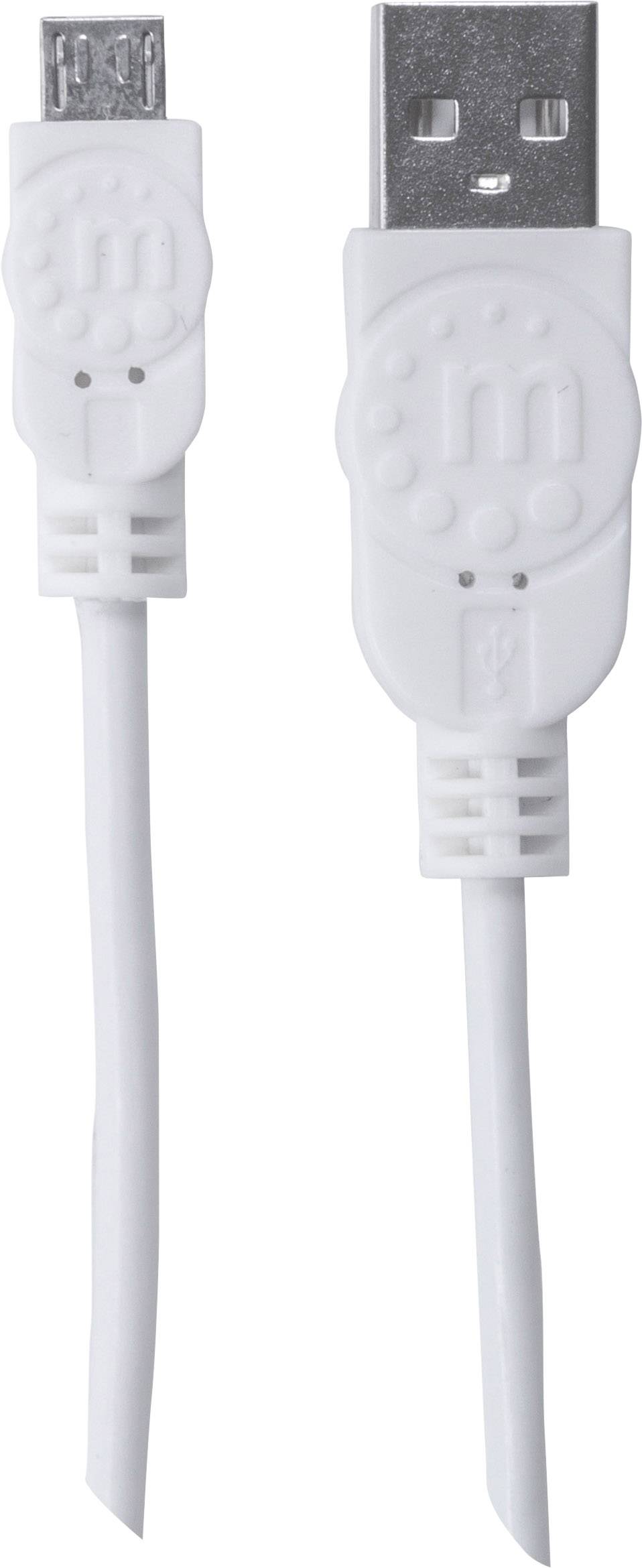 Weiße USB- und Micro-USB-Kabel auf weißem Hintergrund, zur Datenübertragung und zum Laden elektronischer Geräte geeignet.