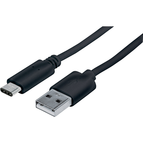 Manhattan USB-Kabel USB 2.0 USB-C® Stecker, USB-A Stecker 1.00m Schwarz UL-zertifiziert 353298