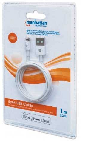 Manhattan iPod/iPhone/iPad Ladekabel/Datenkabel [1x USB 2.0 Stecker A - 1x Apple Lightning-Stecker] 1.00m Weiß