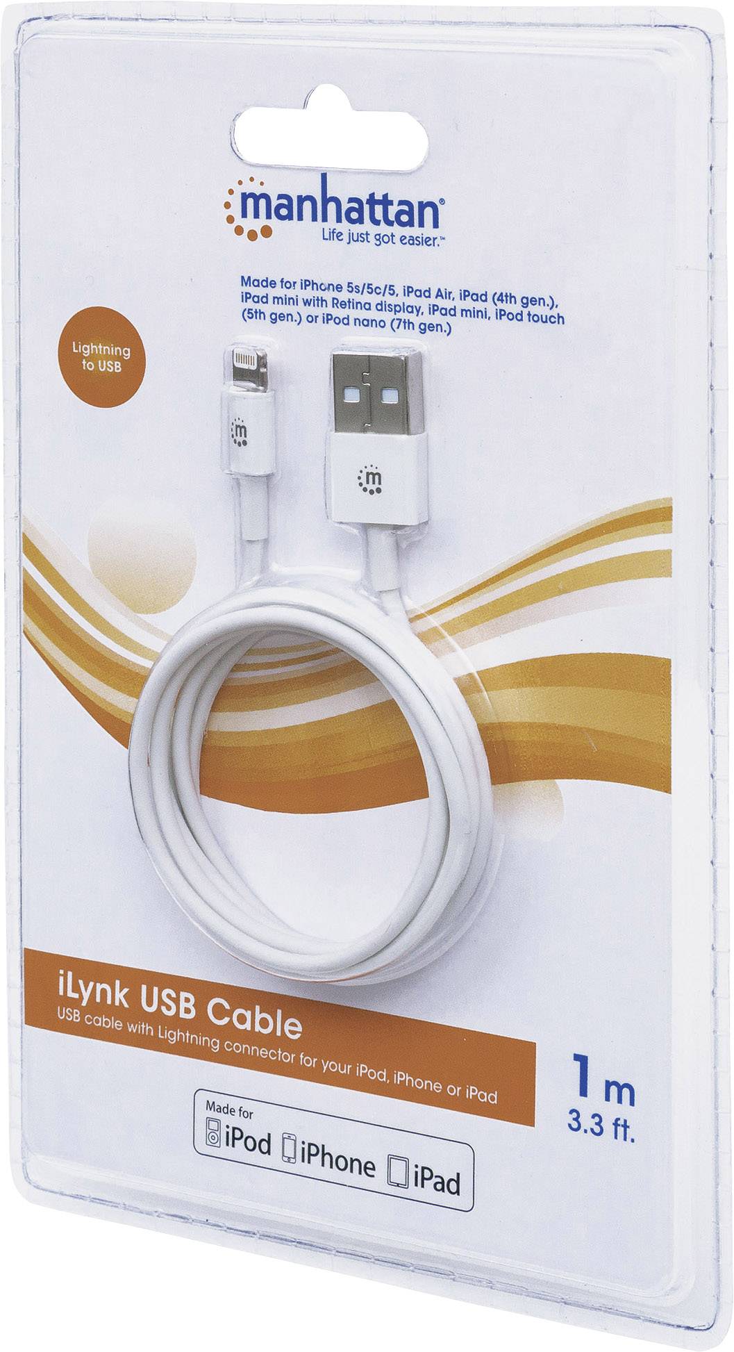 Manhattan iPod/iPhone/iPad Ladekabel/Datenkabel [1x USB 2.0 Stecker A - 1x Apple Lightning-Stecker] 1.00m Weiß
