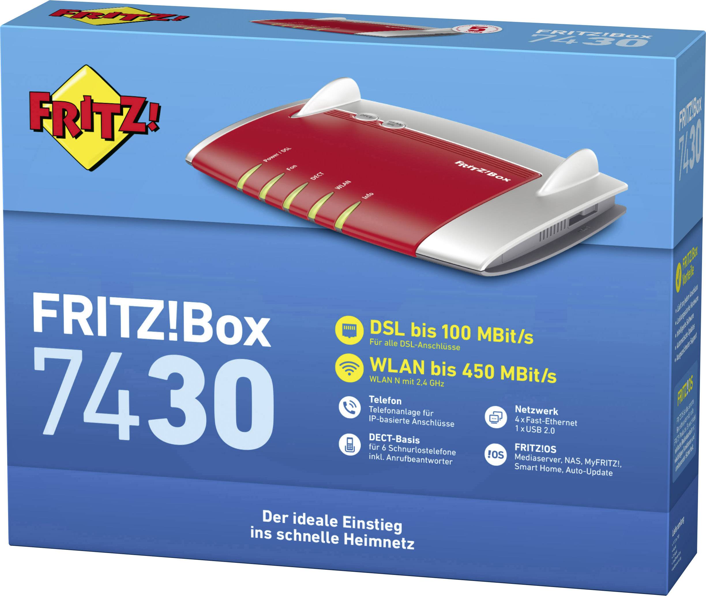 Fritz! FRITZ!Box 7430 WLAN Router mit Modem Integriertes Modem: VDSL, ADSL2+, ADSL 2.4 GHz 450 MBit/s