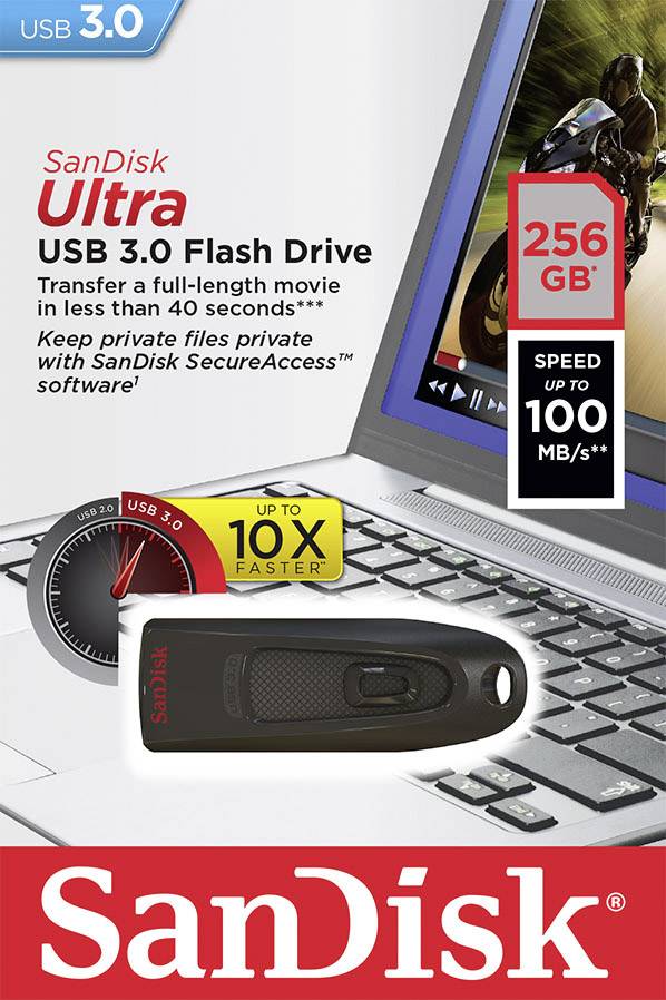 SanDisk Ultra® USB 3.0 USB-Stick 256 GB Schwarz SDCZ48-256G-U46 USB 3.2 Gen 1 (USB 3.0)