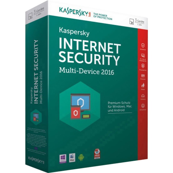 Kaspersky Lab Internet Security 2016 Multi Device Vollversion, 3 Lizenzen Windows, Mac, Android Sicherheits-Software