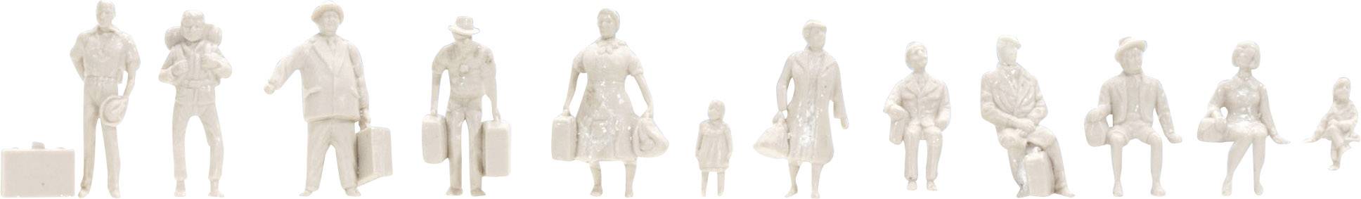 Figurenreihe von Menschen in verschiedenen Posen, tragen Gepäck, symbolisiert Vielfalt und Bewegung.