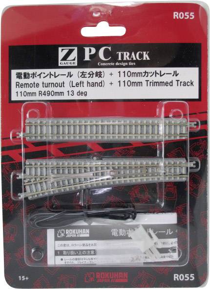 Rokuhan 7297055 Z Gleis (mit Bettung) Weiche, elektrisch, links 110mm 13° 490mm 1St.