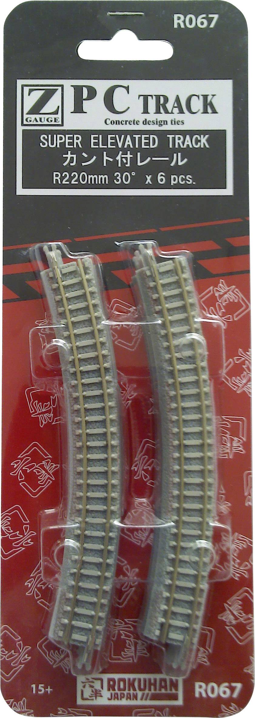 Rokuhan 7297067 Z Gleis (mit Bettung) Gebogenes Gleis, überhöht 30° 220mm 6St.