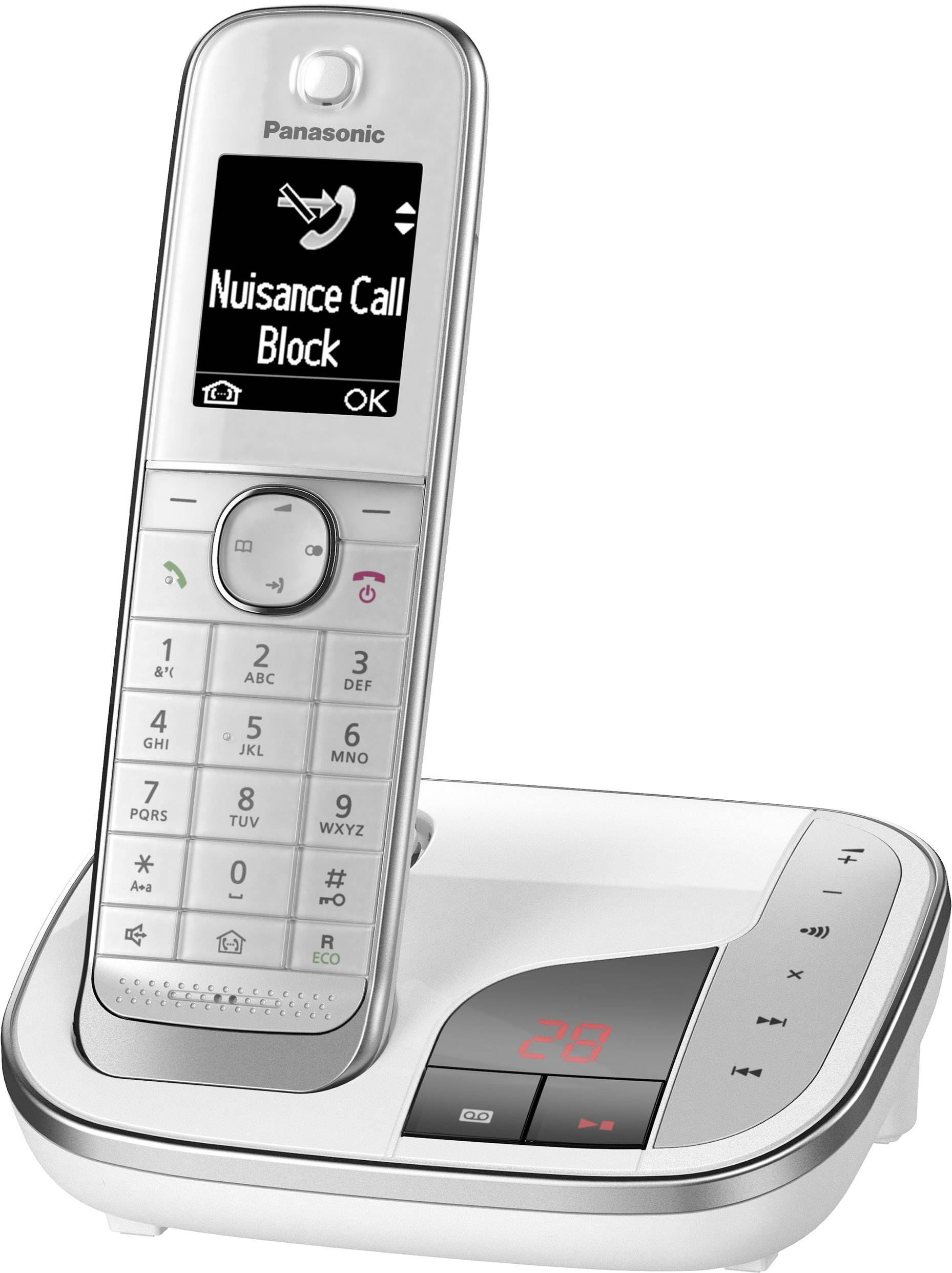 Panasonic KX-TGJ322GW Schnurloses Telefon analog Anrufbeantworter, Freisprechen, Headsetanschluss Weiß