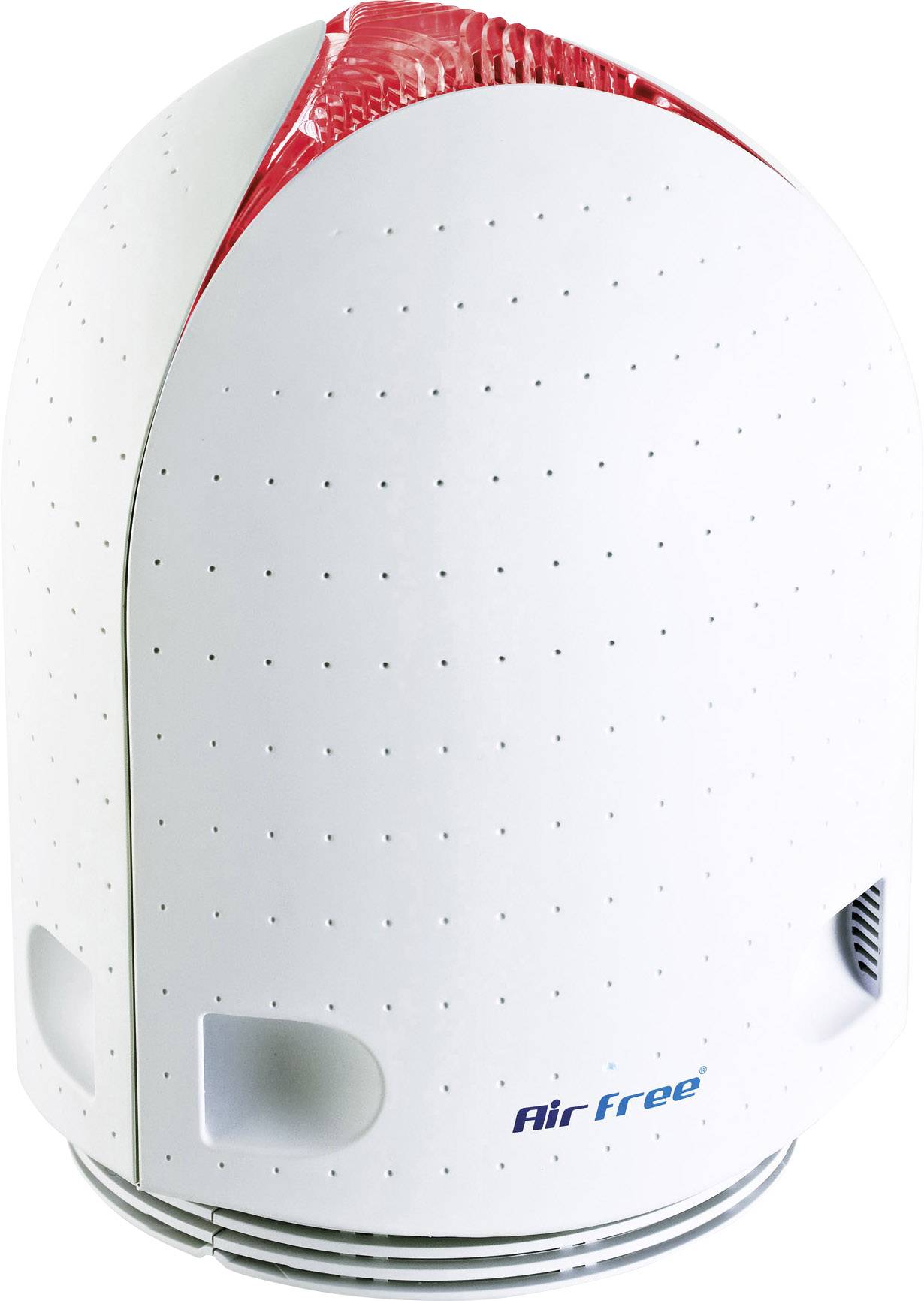 Luftreiniger in tropfenförmigem Design mit roten Akzent oben, Markenname 'Air Free' aufgedruckt.
