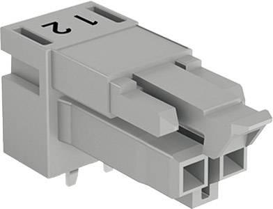Ein grauer, rechteckiger Kunststoffstecker mit Beschriftung '1' und '2' auf der Oberseite. Steckertyp mit zwei parallelen Aufnahmeöffnungen.