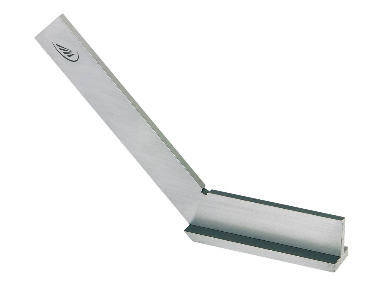 Silberner Kombinationswinkel aus Metall, rechteckige Basis mit langem, schräg aufgerichtetem Arm, geeignet für Präzisionsmessungen.