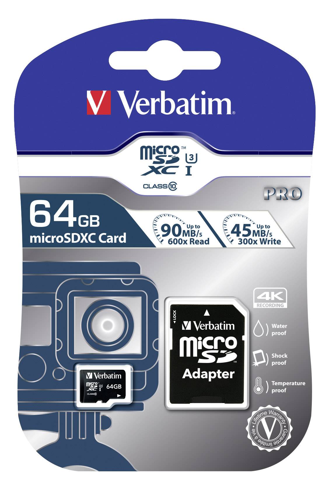 Verbatim PRO microSDXC-Karte 64GB Class 10, UHS-I, UHS-Class 3 inkl. SD-Adapter
