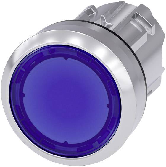 Ein runder, blauer Knopf aus Metall und Kunststoff. Er scheint für elektronische oder mechanische Geräte geeignet zu sein.