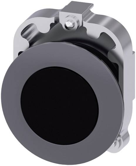 Grauer runder Knopf mit schwarzem Mittelteil, eingebettet in einem silbermetallenen Gehäuse mit zwei seitlichen Befestigungspunkten.