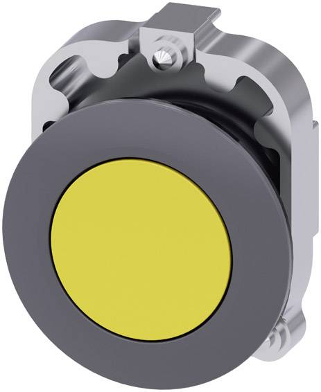 Gelber runder Knopf in grauem Gehäuse, geeignet für industrielle Anwendungen und Maschinensteuerung.