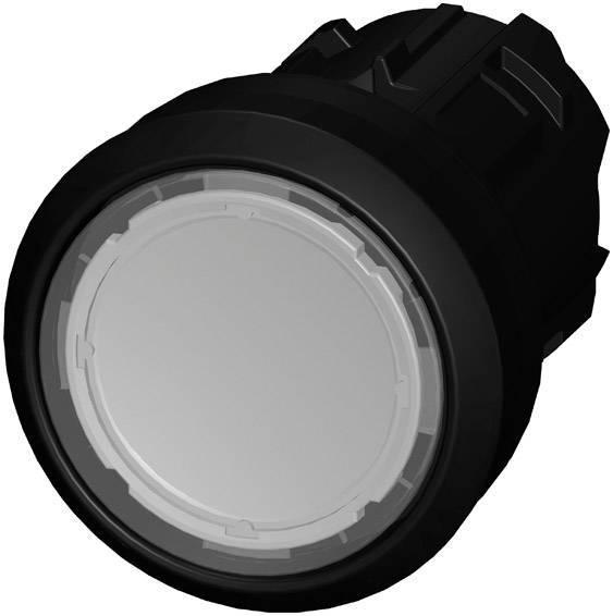 Schwarzer, runder Knopf mit einem flachen, silbernen Zentrum, ähnlich einem Drehschalter.