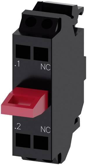 Zwei-poliger schwarzer Schalter, vertikal ausgerichtet, mit einem roten Schalterhebel und den Beschriftungen '.1 NC' und '.2 NC'.