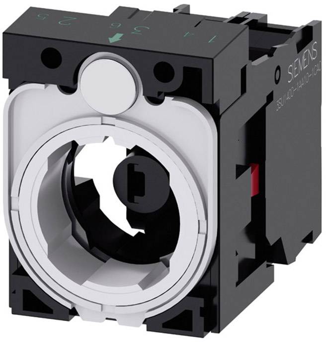 Ein schwarzes und graues elektrisches Bauteil mit Drehmechanismus, vermutlich ein Schalter, Marke Siemens, erkennbar.