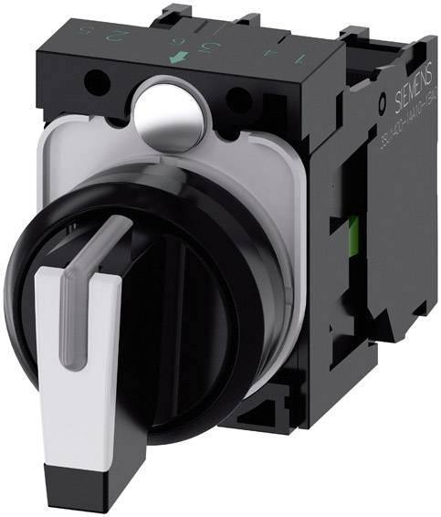 Schwarzer Drehschalter mit silbernem Griff, geeignet für elektrische Steuerungen in industriellen Anwendungen.