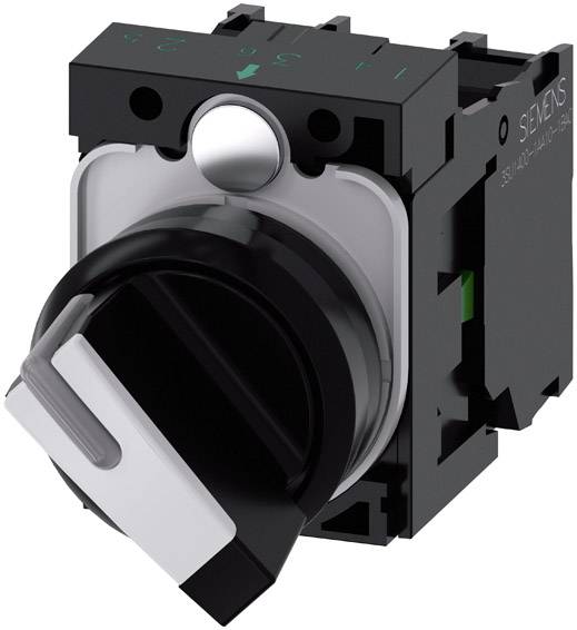 Drehschalter mit schwarzem Griff auf rechteckiger Basis. Oben sind grüne numerische Anzeigen sichtbar. Markierung zeigt auf Symbol.