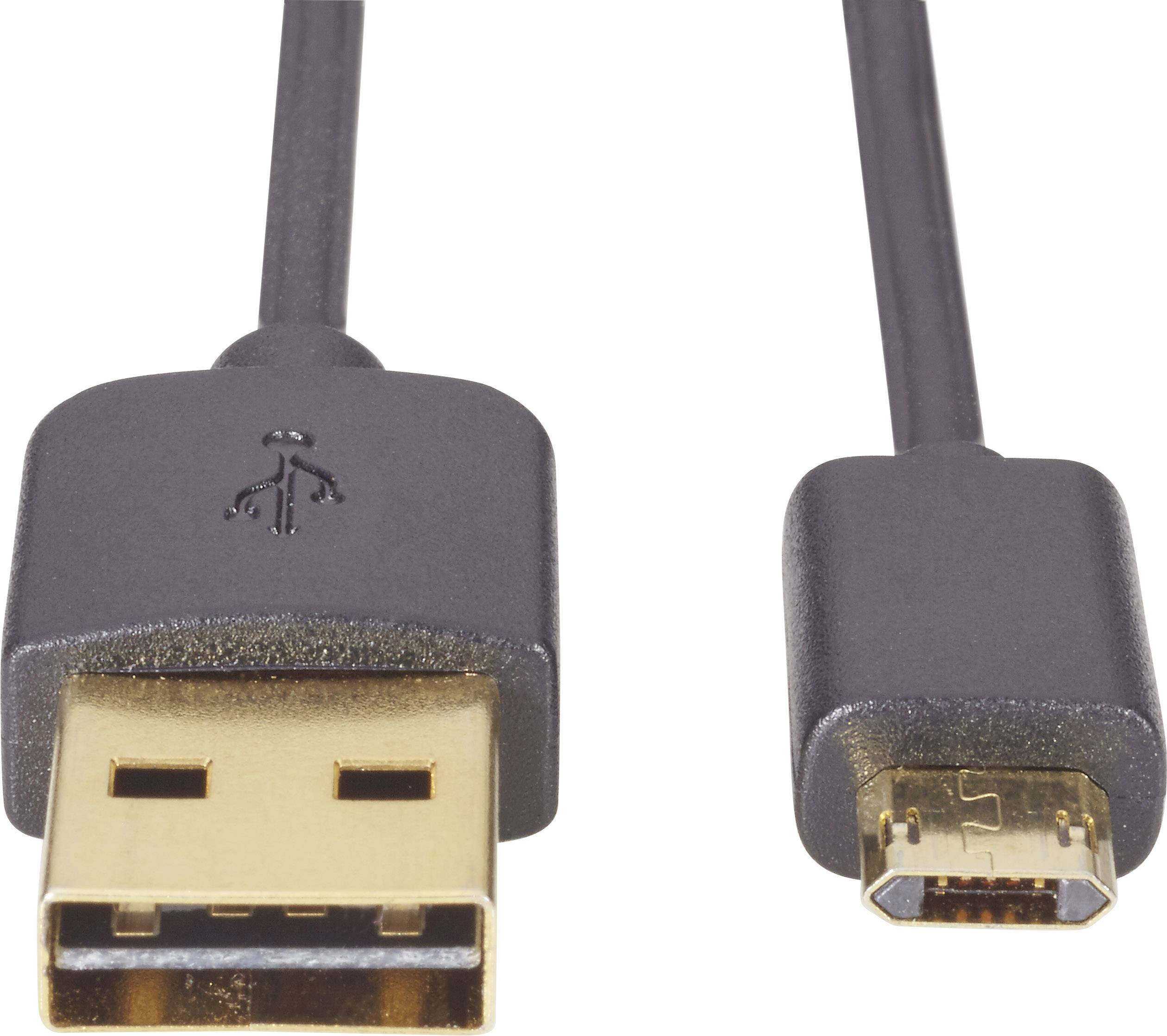Renkforce USB-Kabel USB 2.0 USB-A Stecker, USB-Micro-B Stecker 1.00m Schwarz beidseitig verwendbarer Stecker, vergoldete