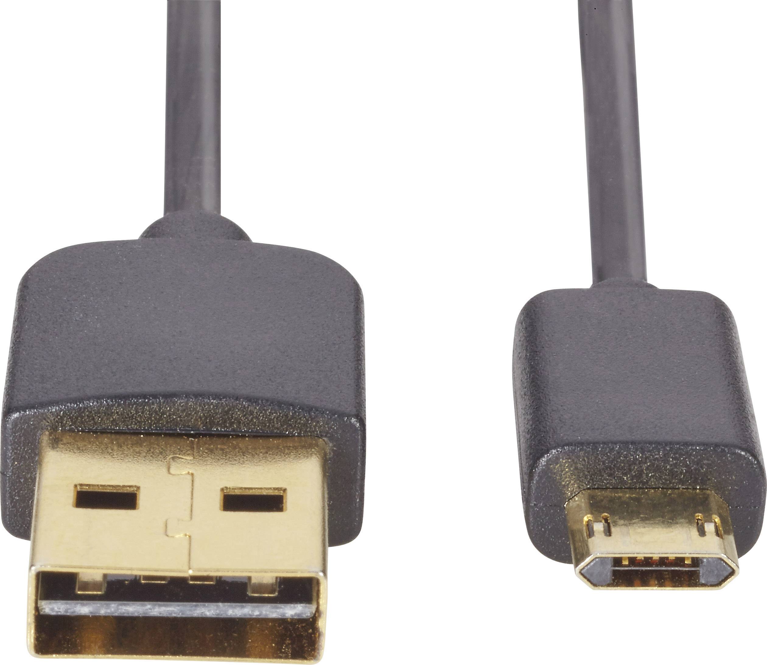 Renkforce USB-Kabel USB 2.0 USB-A Stecker, USB-Micro-B Stecker 1.00m Schwarz beidseitig verwendbarer Stecker, vergoldete