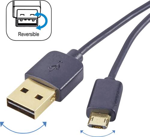 Renkforce USB-Kabel USB 2.0 USB-A Stecker, USB-Micro-B Stecker 1.00 m Schwarz beidseitig verwendbar
