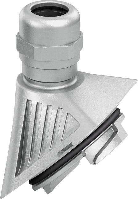 Metallischer Anschlussstecker mit geriffelter Struktur und Gummidichtung, verwendet zur Verbindung von Rohren oder Kabeln.