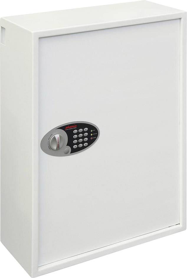 Weißer Schlüsselschrank mit elektronischem Zahlenschloss, geeignet zur sicheren Aufbewahrung von Schlüsseln in Büros oder Zuhause.