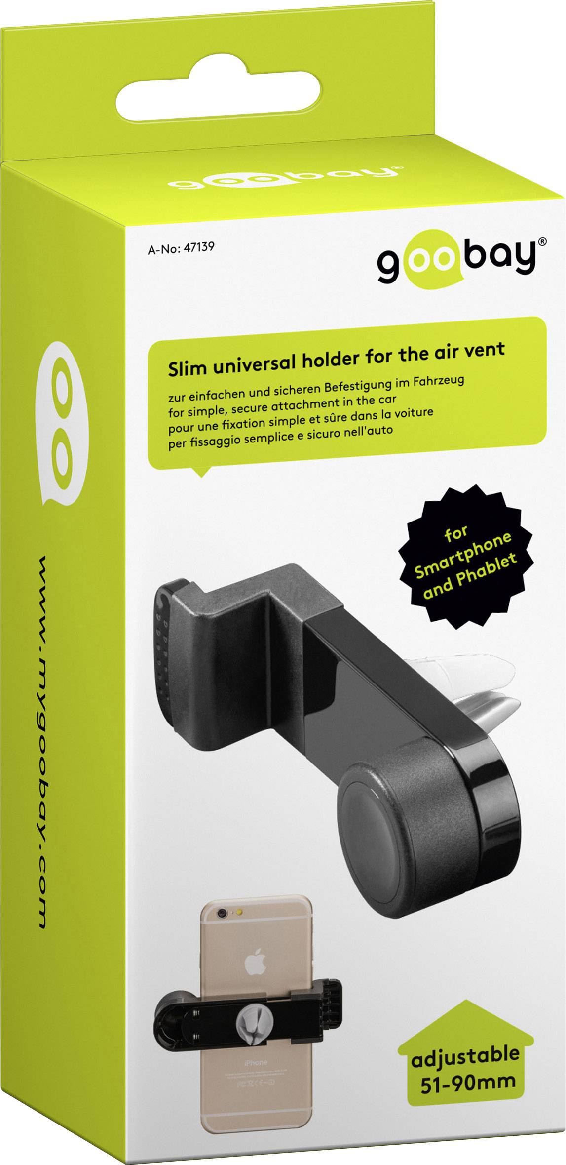 Goobay 47139 Lüftungsgitter Handy-Kfz-Halterung 360° drehbar 51 - 90 mm